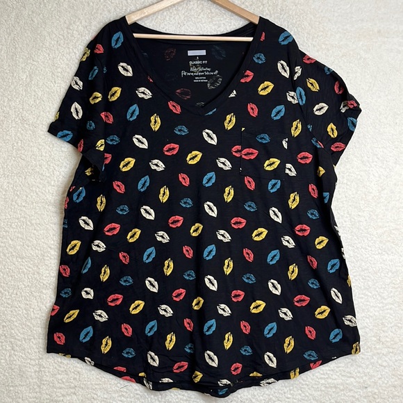 NWOT Torrid Womens Black Multicolor Lips Cotton Short Sleeve Top 1X PLUS - Picture 2 of 9